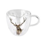 Glasbecher Glastasse mit Rothirsch-Motiv 