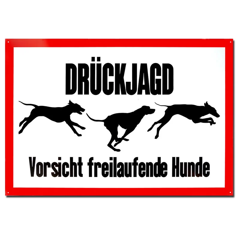 Warnschild Drückjagd: Vorsicht freilaufende Hunde