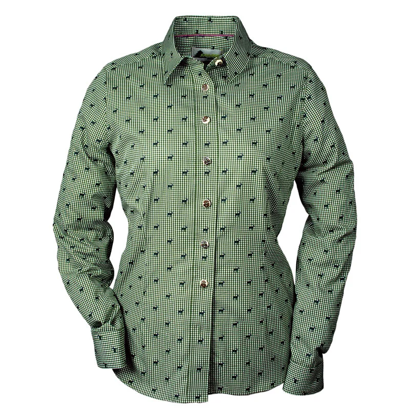 Skogen Bluse grün kariert mit Hirsch-Motiven